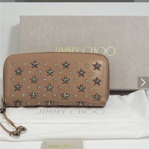 Jimmy Choo Beige/Tan Star-Studded Zip Wallet